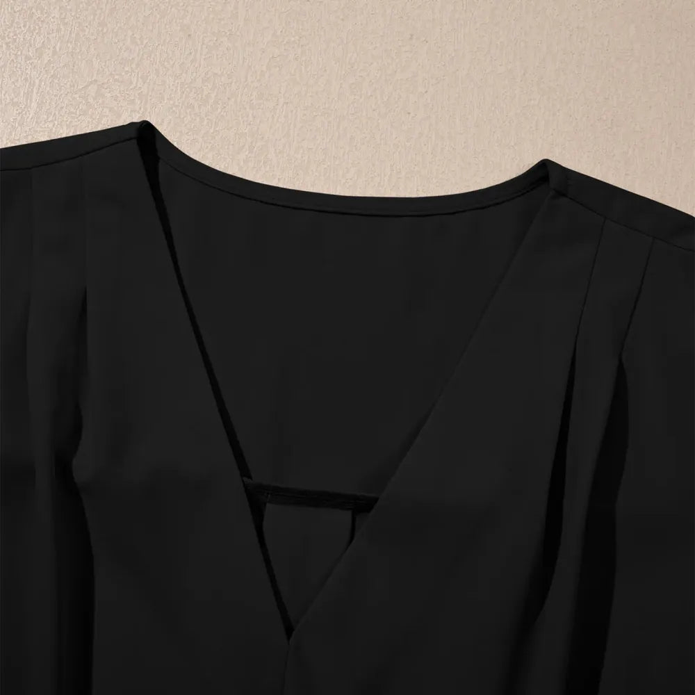 Dressy Casual Pleated V-Neck Short Sleeve Business Work Office Blouses Shirts (1X-5X)