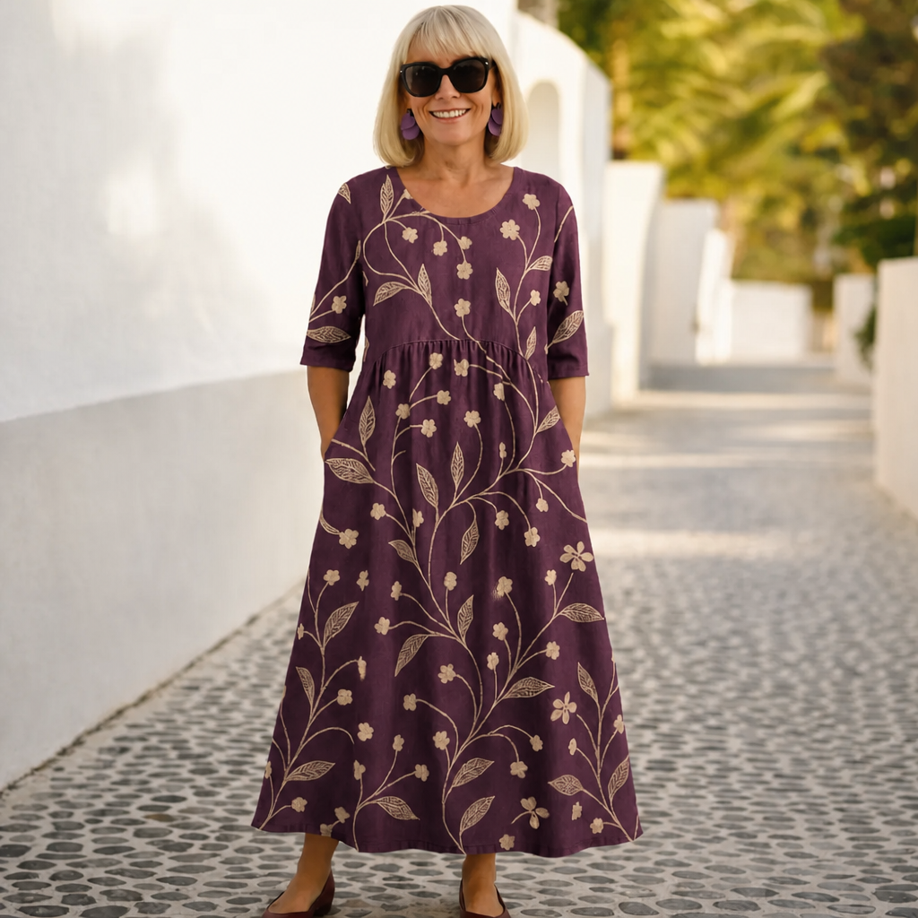 Pack & Save 8-Pack Women's Printed Round-Neck Empire-Waist Midi Dresses, Relaxed Casual Pocket Fit