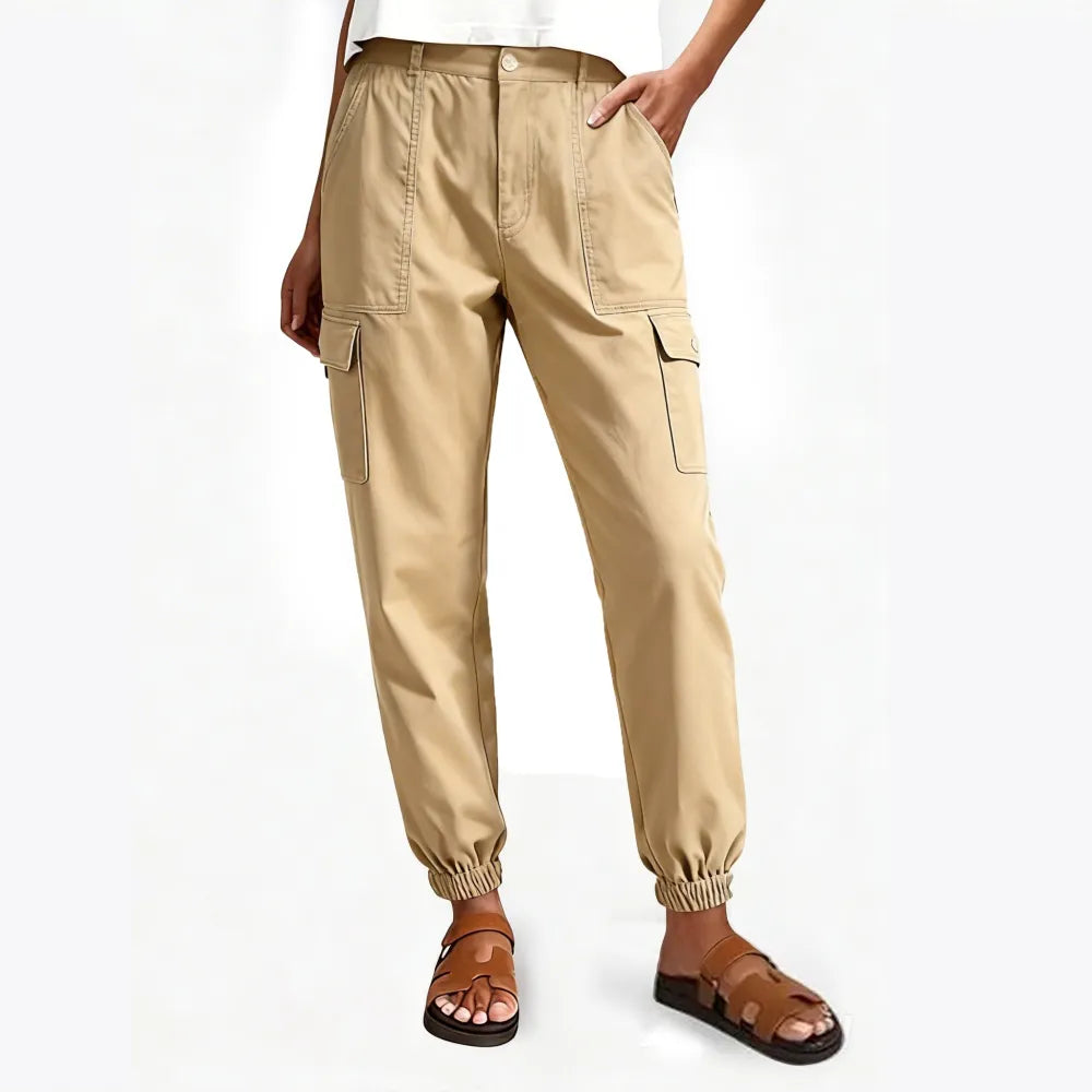 ⚡FINAL SALE⚡ Lightweight Cotton-Blend Cargo Joggers for Women – Elastic Cuff Utility Pants