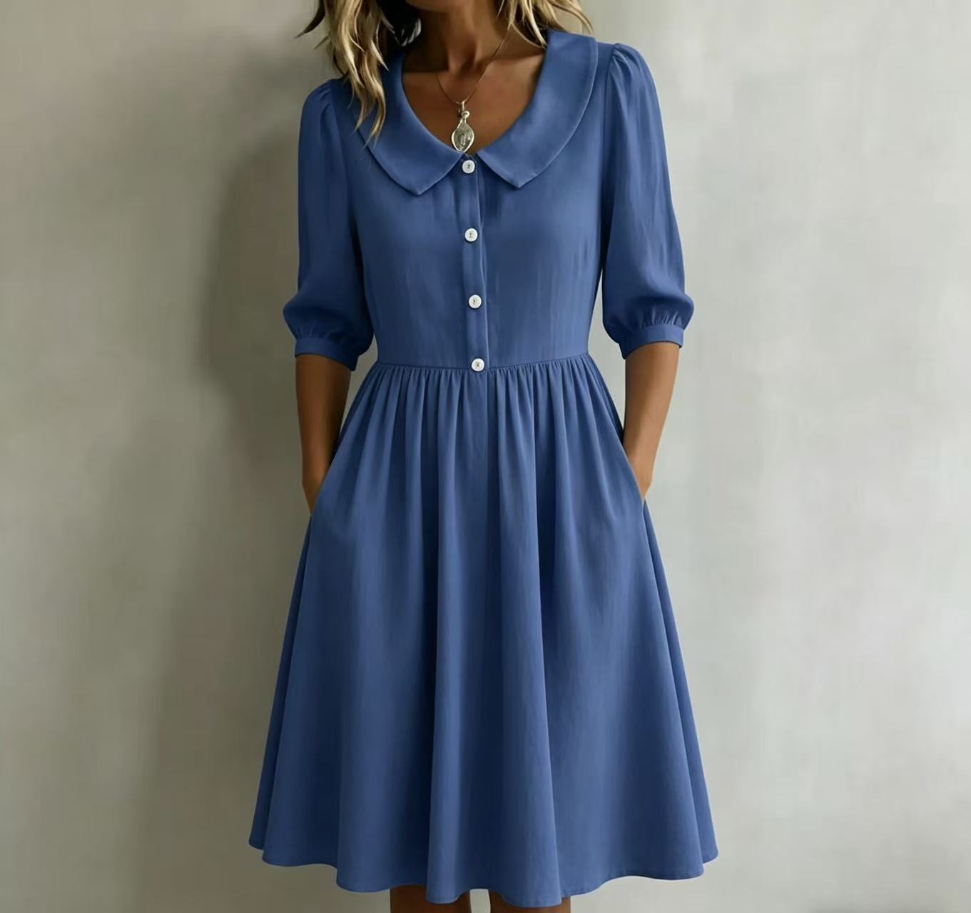 Waist-cinching lantern sleeve elegant dress