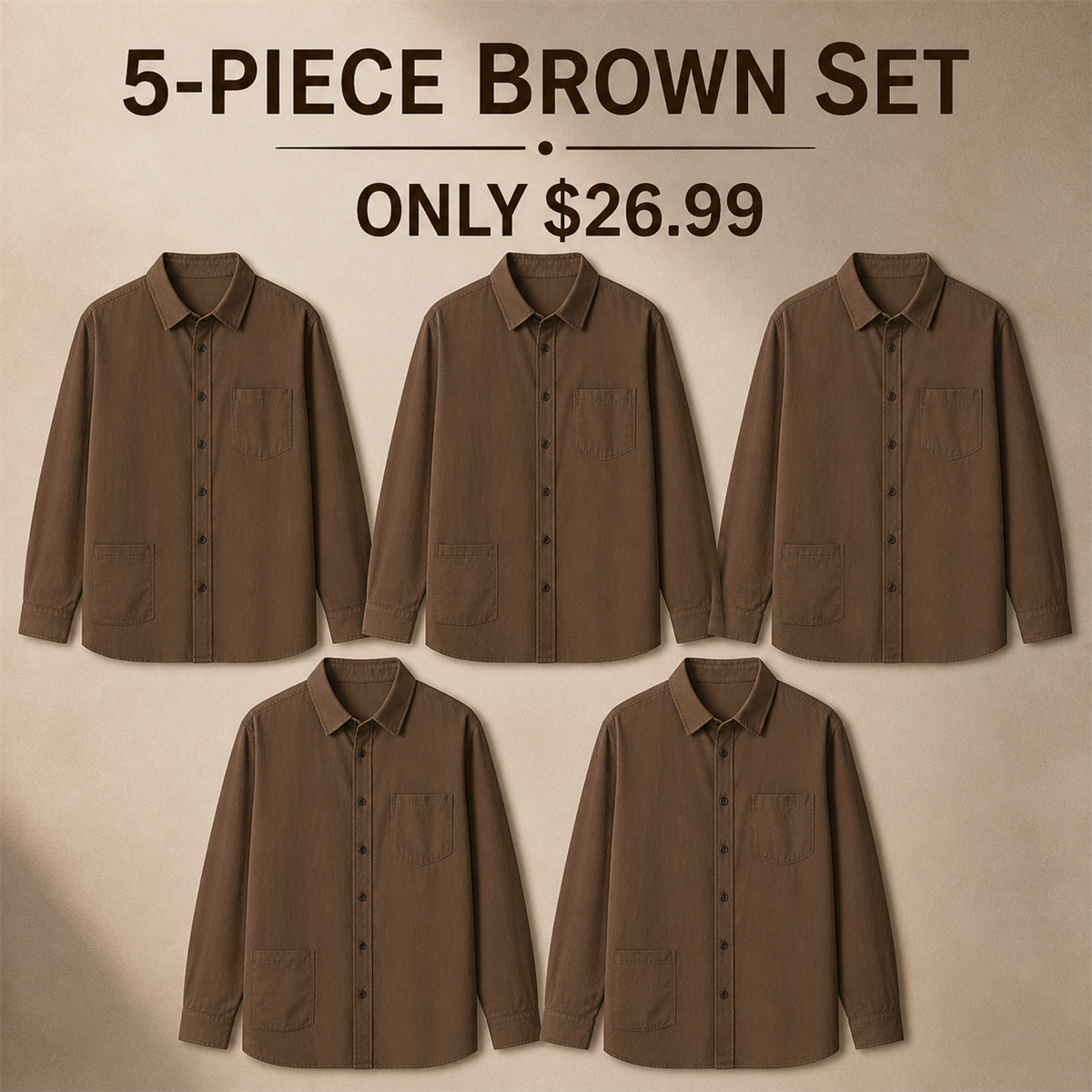 FINAL CLEARANCE - 10-Pack Only $36.99 - Men's Relaxed Long-Sleeve Two-Pocket Button-Front Overshirt