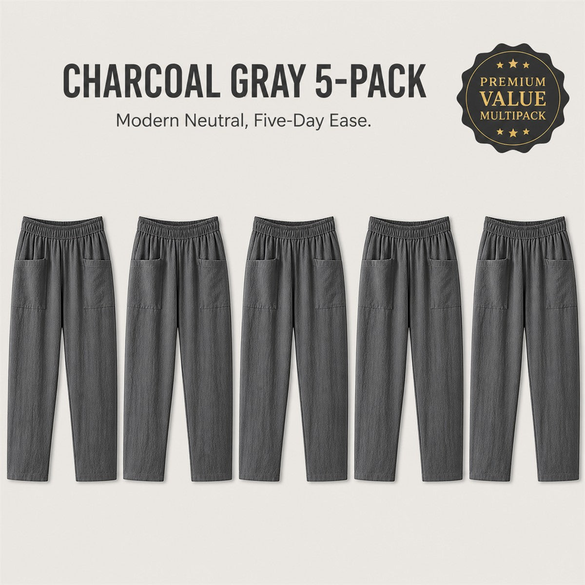 FINAL CLEARANCE - 10-Pack Only $38.99 - Women's Relaxed Elastic-Waist Tapered Pants with Patch Pockets