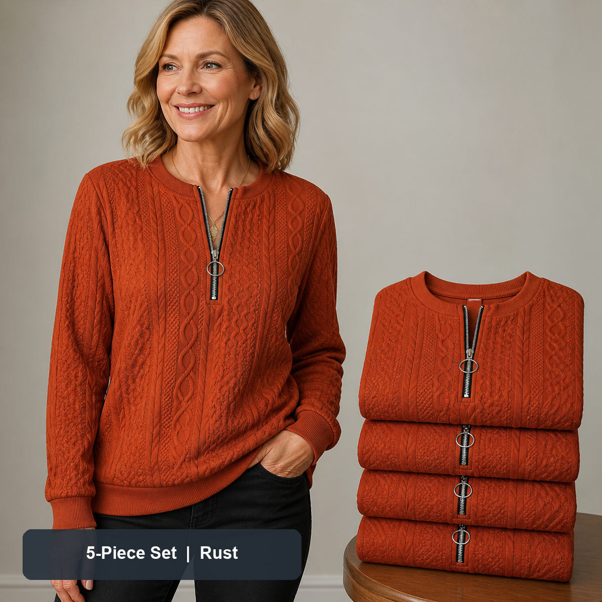 Women's Cable-Knit Quarter-Zip Pullover