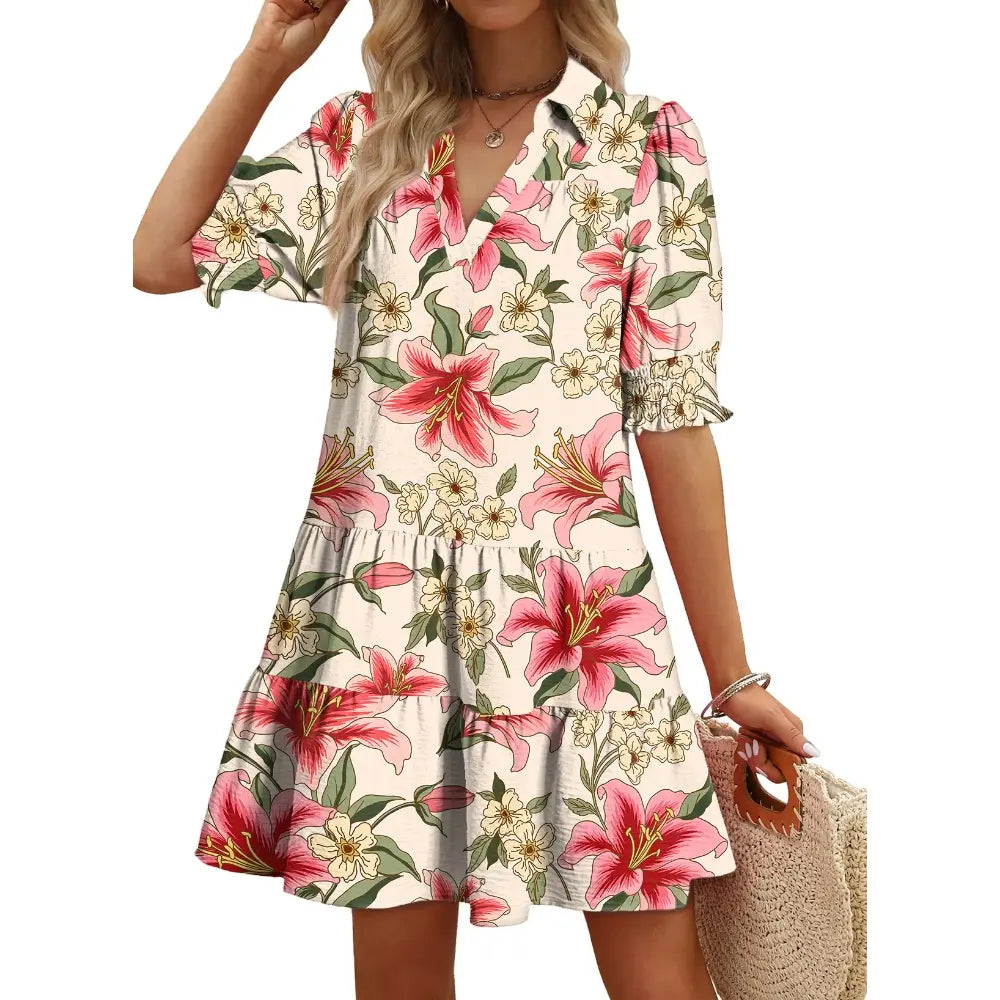 Dokotoo Women's Pleated Midi Summer Dress - V Neck