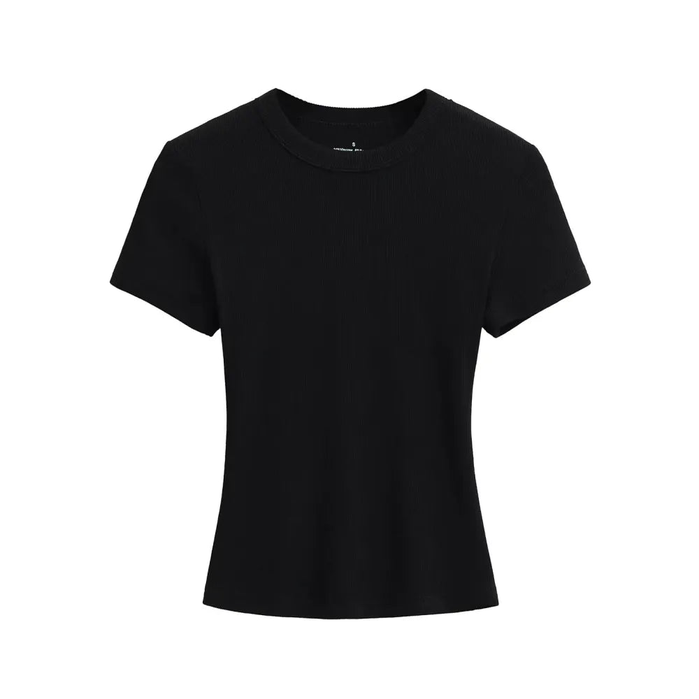 Women's Slim Fit Ribbed Knit T-Shirt – Soft Short Sleeve Basic Tee