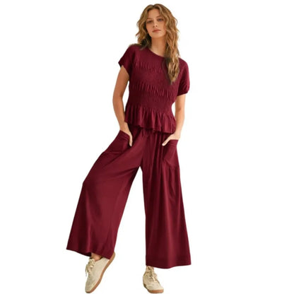 ⚡FINAL SALE⚡ Women’s  2-Piece Smocked Top & Wide-Leg Pants Set
