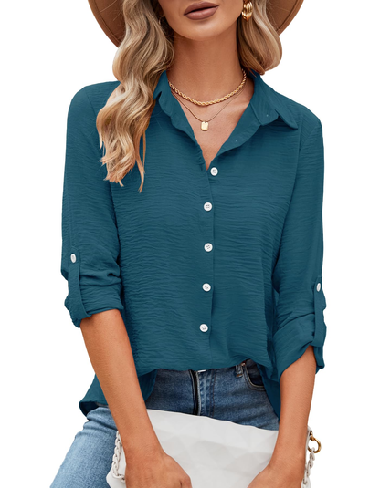 Limited Deal 8-Pack Women's Crinkled Roll-Tab Button Front Blouses