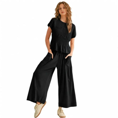 ⚡FINAL SALE⚡ Women’s  2-Piece Smocked Top & Wide-Leg Pants Set