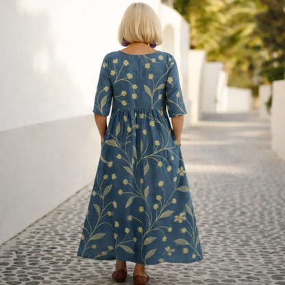 Pack & Save 8-Pack Women's Printed Round-Neck Empire-Waist Midi Dresses, Relaxed Casual Pocket Fit