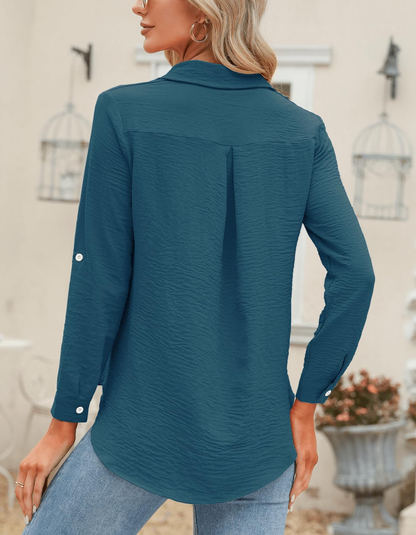 Limited Deal 8-Pack Women's Crinkled Roll-Tab Button Front Blouses