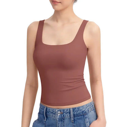 Women Square Neck Double Lined Sleeveless Tank Top Minimalist Casual Basic Tops