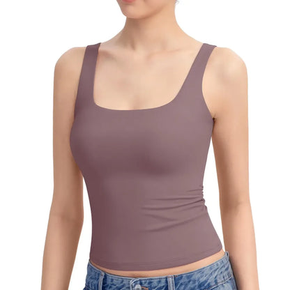 Women Square Neck Double Lined Sleeveless Tank Top Minimalist Casual Basic Tops