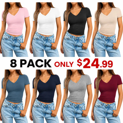 8 Pack Women’s Deep V-Neck Backless Y2K Slim Tops