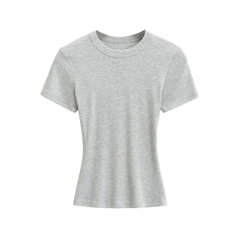 Women's Slim Fit Ribbed Knit T-Shirt – Soft Short Sleeve Basic Tee