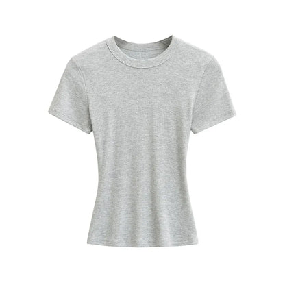 Women's Slim Fit Ribbed Knit T-Shirt – Soft Short Sleeve Basic Tee