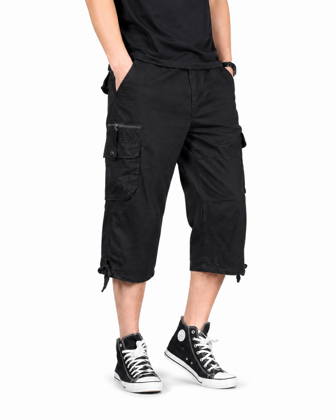 Limited Deal 8-Pack Men's Cropped Cargo Capri Pants, Utility Pocket Drawstring Hem Bundle