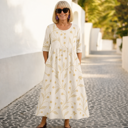 Pack & Save 8-Pack Women's Printed Round-Neck Empire-Waist Midi Dresses, Relaxed Casual Pocket Fit