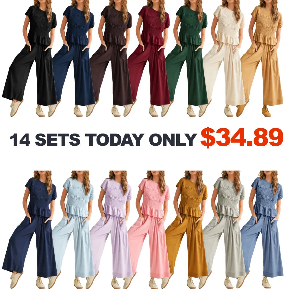 ⚡FINAL SALE⚡ Women’s  2-Piece Smocked Top & Wide-Leg Pants Set