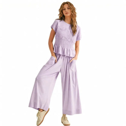 ⚡FINAL SALE⚡ Women’s  2-Piece Smocked Top & Wide-Leg Pants Set