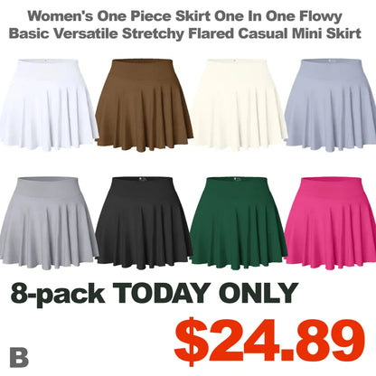 Women's One Piece Skirt One In One Flowy Basic Versatile Stretchy Flared Casual Mini Skirt