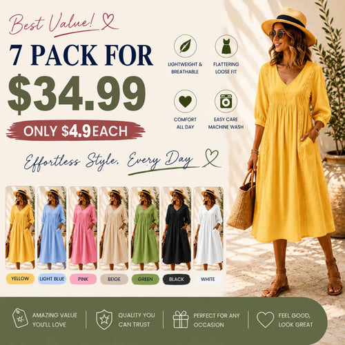 New Arrivals🔥Women's Casual Loose-fitting Patchwork Lace Trim Linen And Cotton Dress