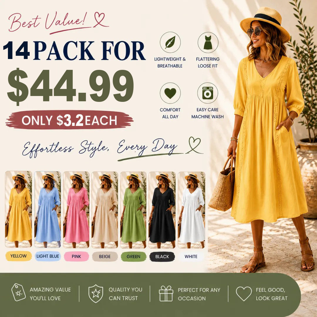 New Arrivals🔥Women's Casual Loose-fitting Patchwork Lace Trim Linen And Cotton Dress