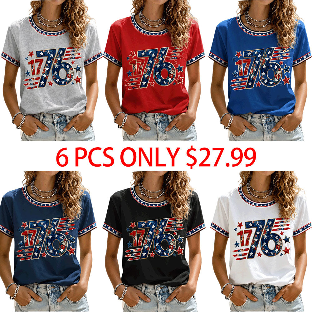 Women's 1776 Patriotic Printed Casual T-Shirt