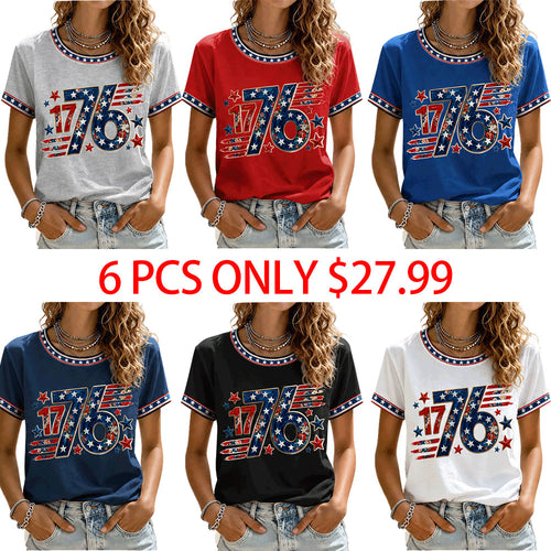 Women's 1776 Patriotic Printed Casual T-Shirt