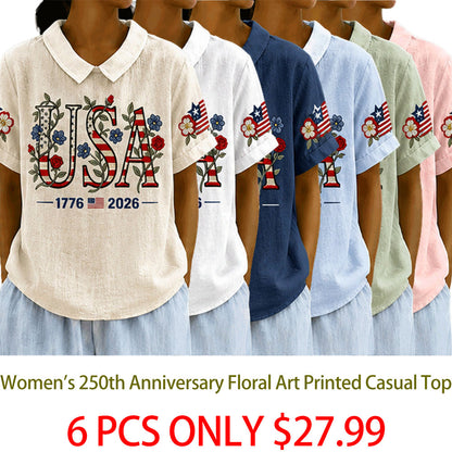 Women's 250th Anniversary Floral Art Printed Casual Top