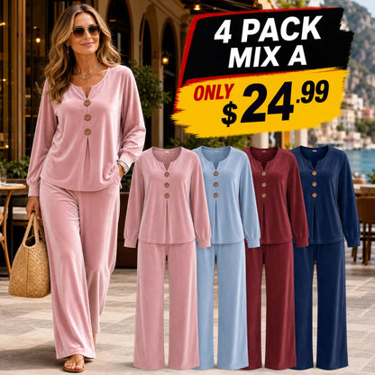 ⏰Clearance Sale⚡12-Pack Only $37.99⚡Women's Velvet Three-Button Two-Piece Lounge Set