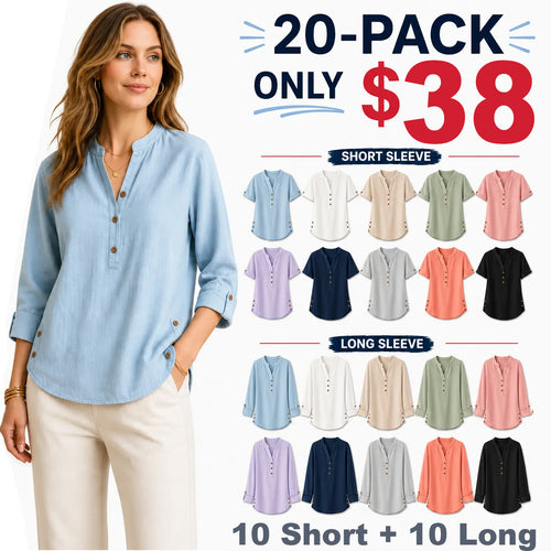 ⏰Clearance Sale⚡10 Pack Only $32⚡Women's Linen Mandarin Collar T-Shirt