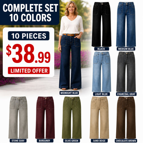 ⏰Clearance Sale⚡10-Pack for €38.99⚡Women’s Wide-Leg Jeans with Patch Pockets & Relaxed Fit