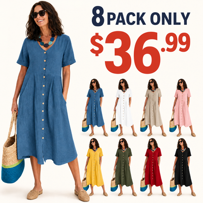 ⏰SUMMER FINAL SALE⚡8 Pack for $36.99⚡The Linen Dress American Women Love to Wear All Summer