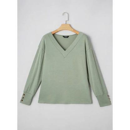 Women's Casual Long Sleeve V-Neck Pullover Shirts Loose Fit Lightweight Knit Tops