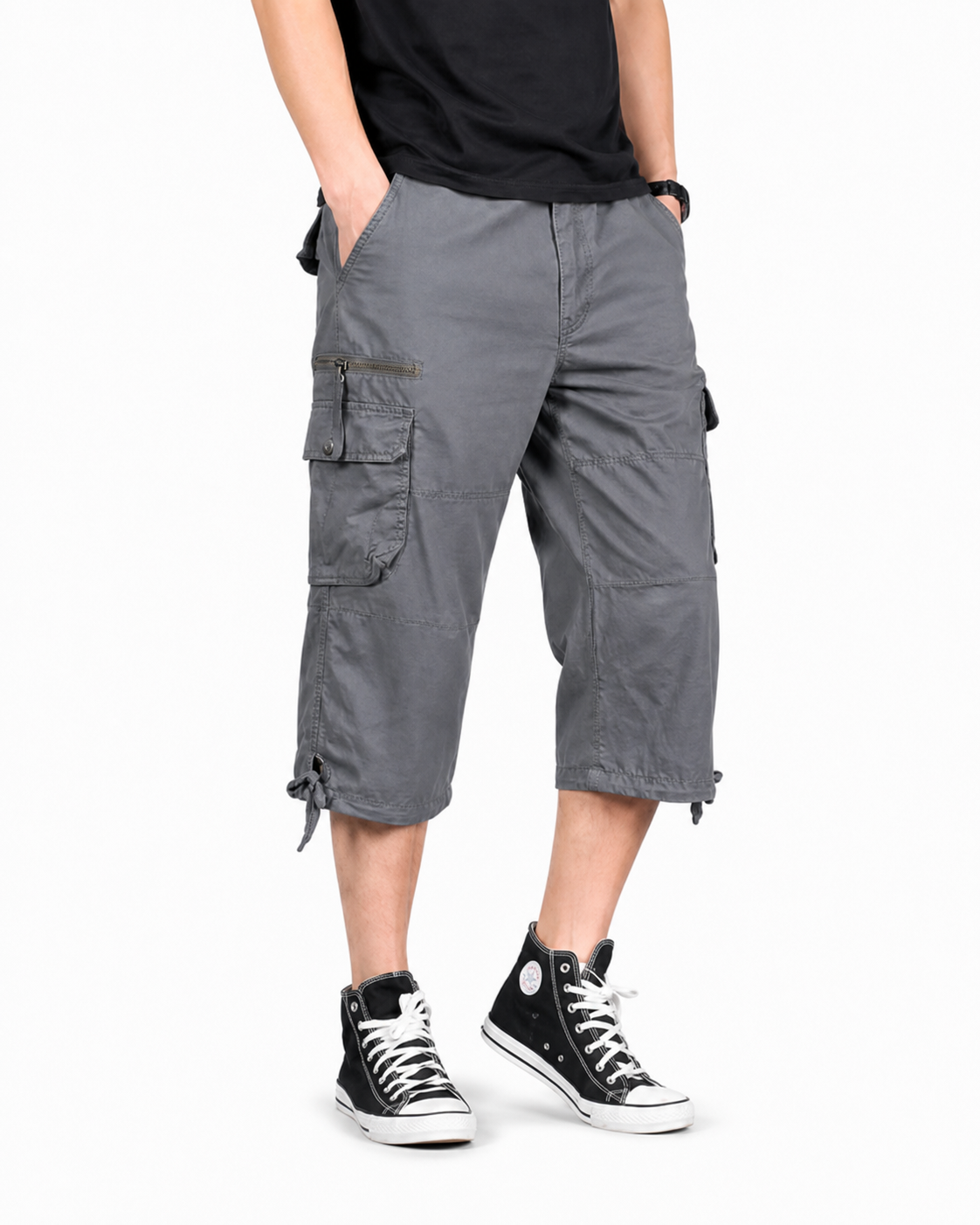 Limited Deal 8-Pack Men's Cropped Cargo Capri Pants, Utility Pocket Drawstring Hem Bundle