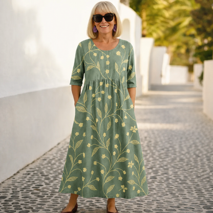 Pack & Save 8-Pack Women's Printed Round-Neck Empire-Waist Midi Dresses, Relaxed Casual Pocket Fit