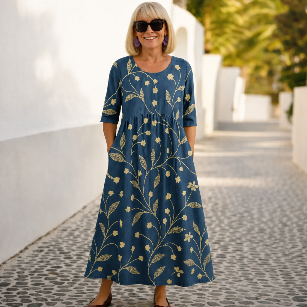 Pack & Save 8-Pack Women's Printed Round-Neck Empire-Waist Midi Dresses, Relaxed Casual Pocket Fit