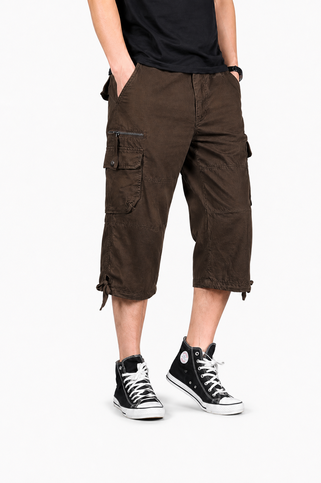 Limited Deal 8-Pack Men's Cropped Cargo Capri Pants, Utility Pocket Drawstring Hem Bundle