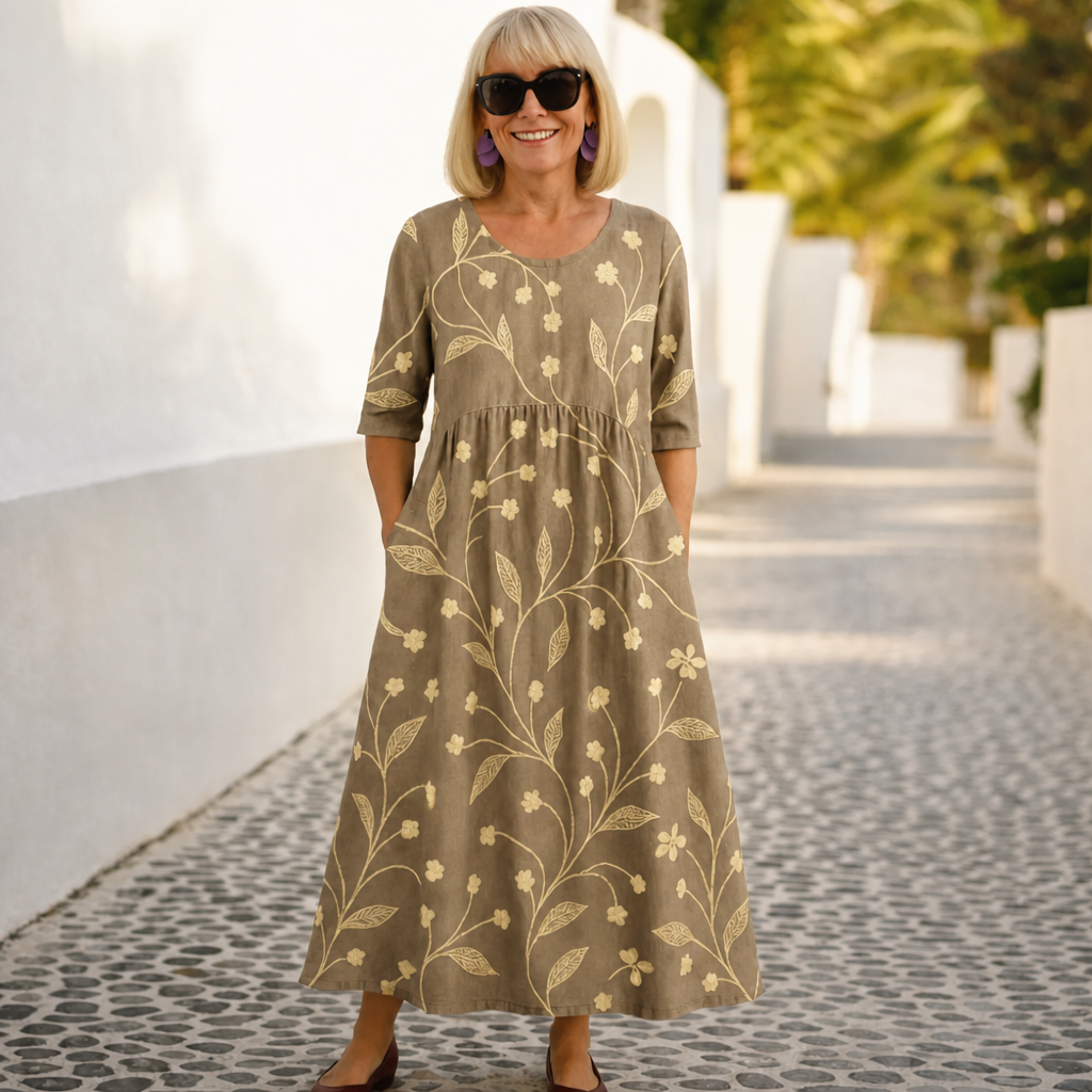 Pack & Save 8-Pack Women's Printed Round-Neck Empire-Waist Midi Dresses, Relaxed Casual Pocket Fit