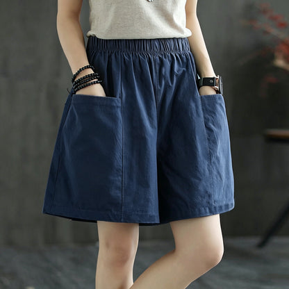 Casual High-Waist Elastic Pocket Shorts – Summer Comfort for Women
