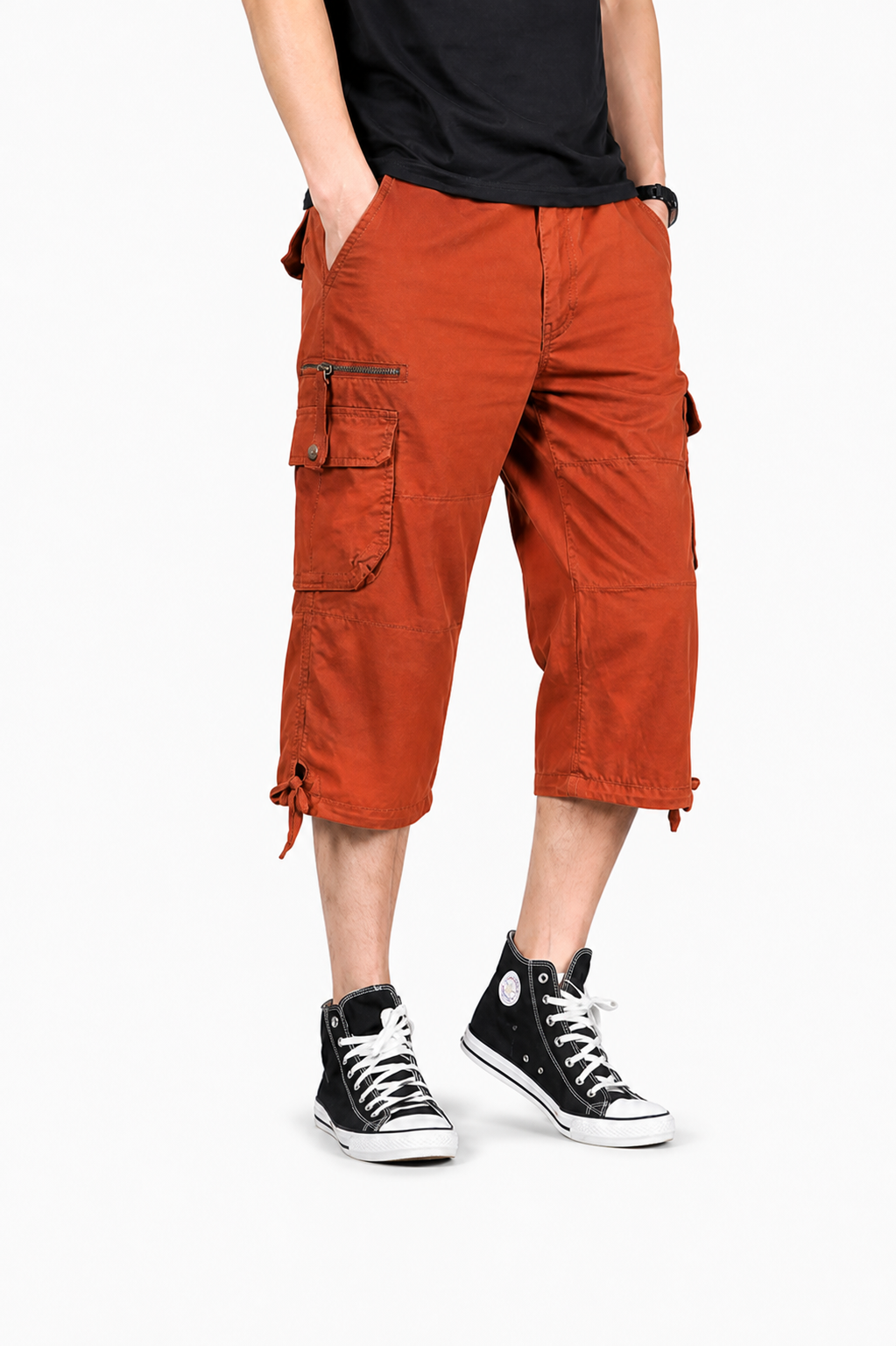 Limited Deal 8-Pack Men's Cropped Cargo Capri Pants, Utility Pocket Drawstring Hem Bundle