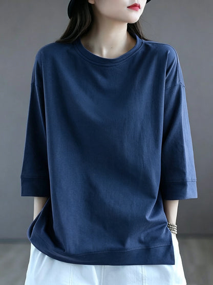 Women's Oversized Cotton Blend 3/4 Sleeve Crew Neck Casual Tee