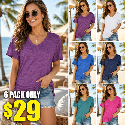 SwimWeek Womens Short Sleeve V Neck Dolman Tops with Side Shirring Loose Fit Shirts