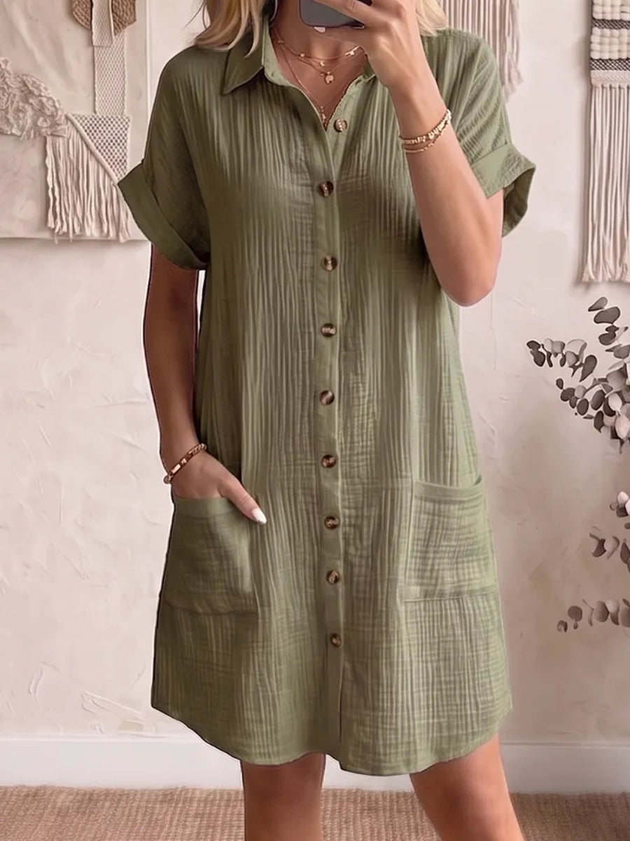 NEW ARRIVALS🔥 Women's Cozy Lapel Button-front Cotton-linen Dress