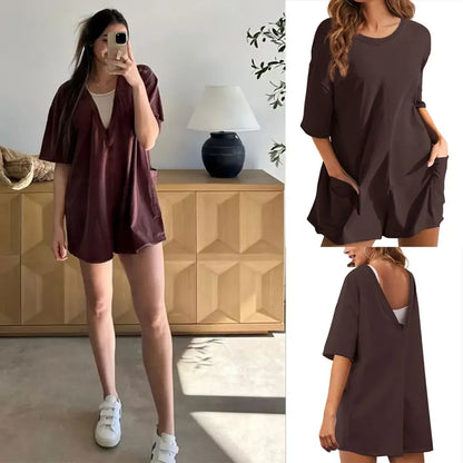 💝Women Casual Oversized Athletic Short Sleeve Romper Deep Pocket Loungewear