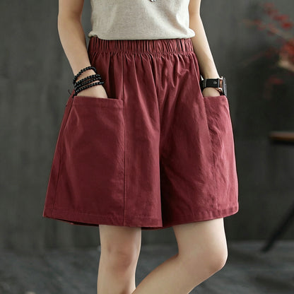 Casual High-Waist Elastic Pocket Shorts – Summer Comfort for Women