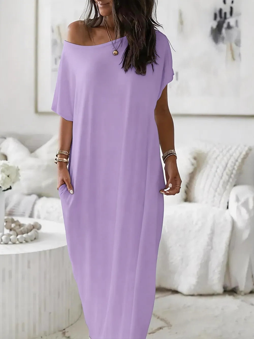 ⚡FINAL SALE⚡ Women's Casual Off-Shoulder Maxi Dress with Pockets