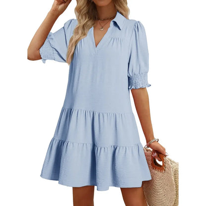 Dokotoo Women's Pleated Midi Summer Dress - V Neck