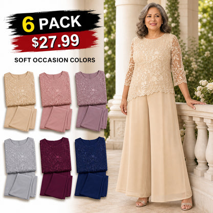Women's Floral Lace Overlay Top & Wide-Leg Pant Set