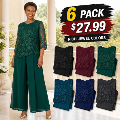 Women's Floral Lace Overlay Top & Wide-Leg Pant Set